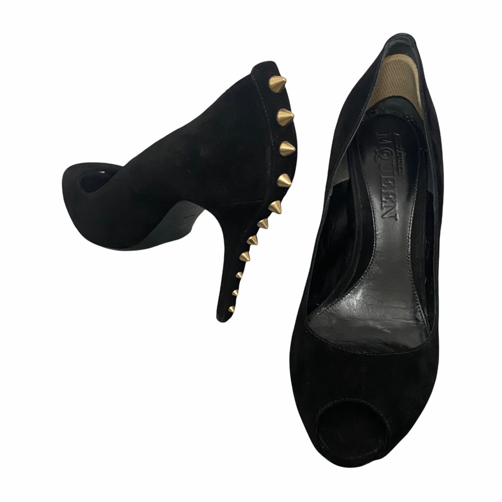 Alexander McQueen Suede Gold Stud Heels Black 38.5